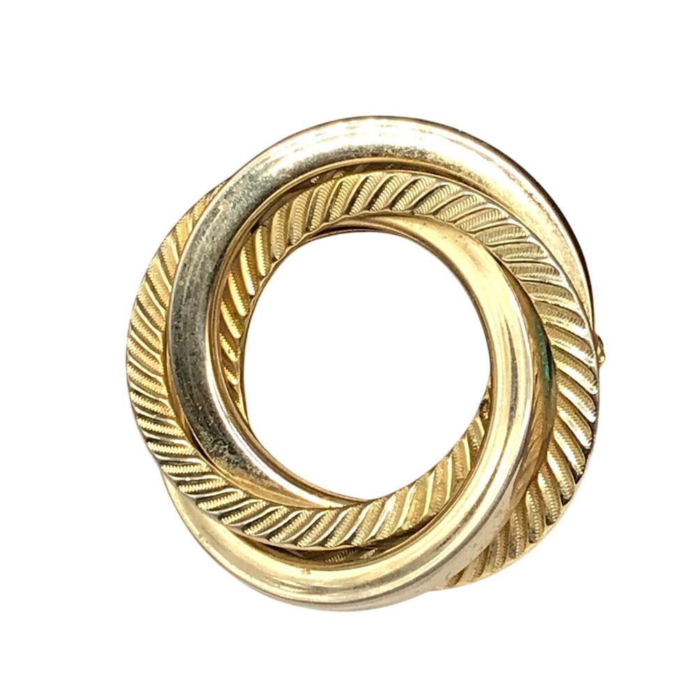 Vintage Gold Tone Interlocking Rings Lapel Pin Brooch, Triple Ring with Two